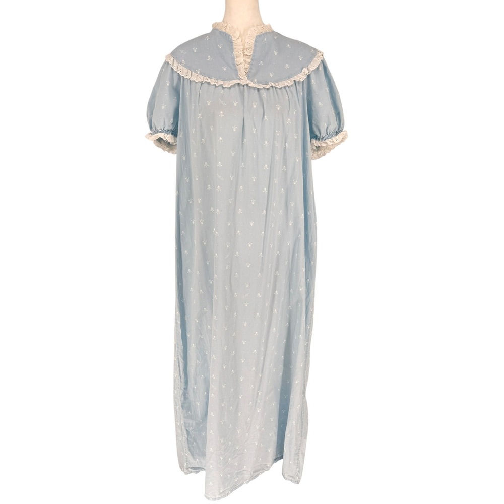 LL Bean VTG 70s/80s‎ Nightgown Lanz of Salzburg XL Blue Floral Eyelet Lace USA